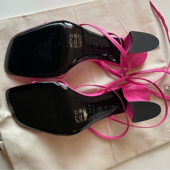 BY FAR Pink Kersti Textured-Leather Sandals - Picture 6 of 9